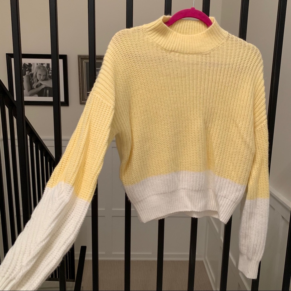 Yellow and White Cropped Sweater